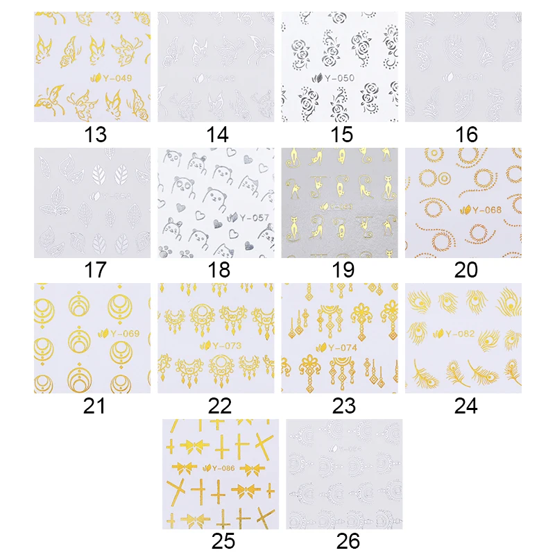 1 шт. 3D наклейки для ногтей серебристые золотые с цветами бабочками милыми