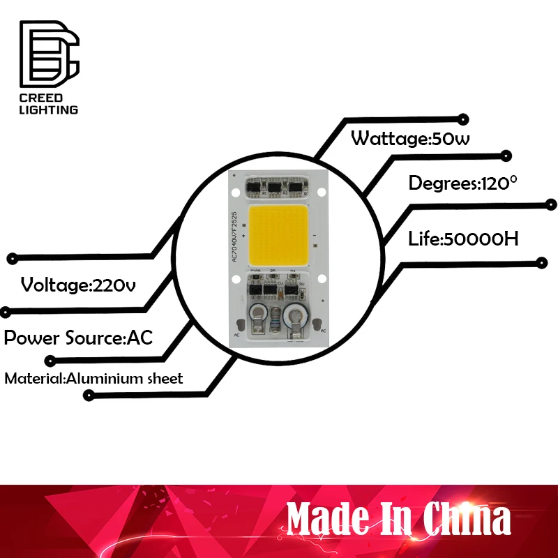 COB светодиодный светильник чип-диод 50 Вт AC 220V холодный белый не нужен драйвер