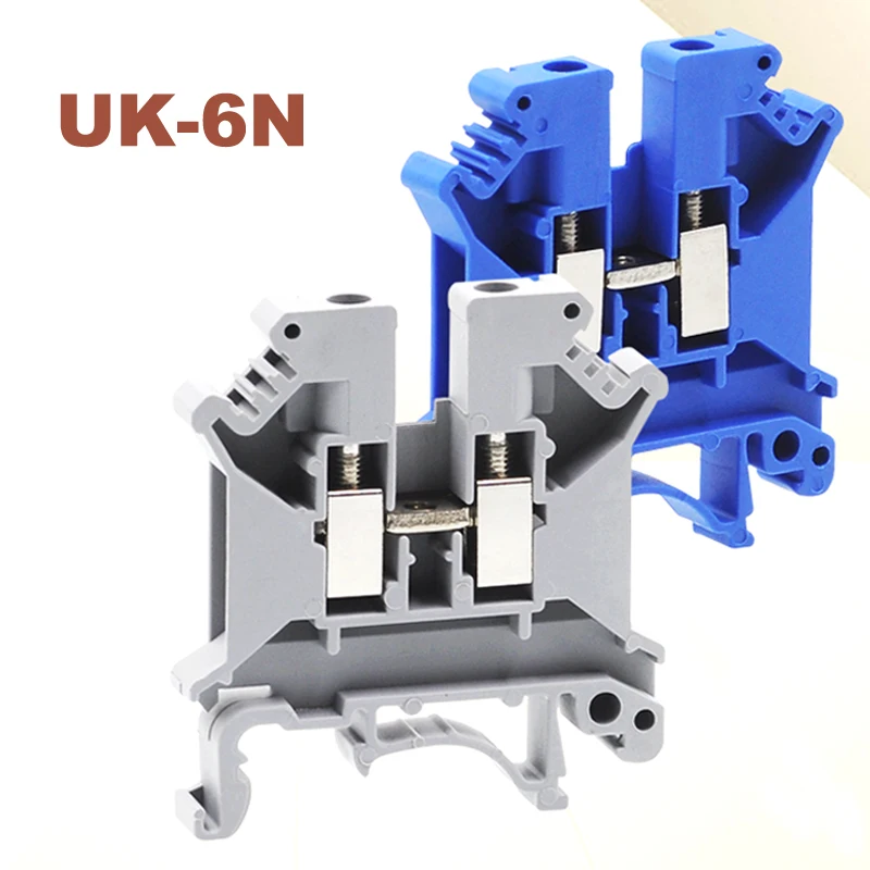 

10/15/50pcs Din rail mount screw terminal blocks Bornier UK-6N electric wire cable terminals block copper morsettiera connectors