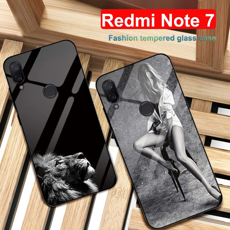 Чехол для xiaomi redmi Note 7 HD мультяшный чехол из закаленного стекла с рамкой силикона и
