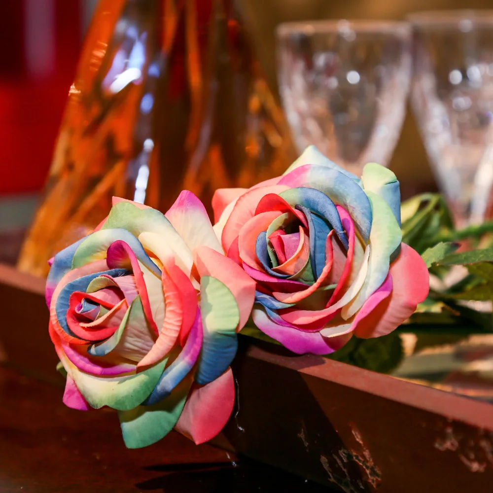 6 шт. розы шелковые искусственные цветы натуральный латекс|rose silk artificial flower|artificial