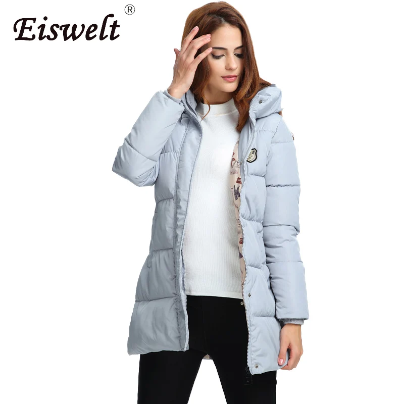 EISWELT 2018 Новая модная Длинная зимняя куртка женское приталенное пальто женская
