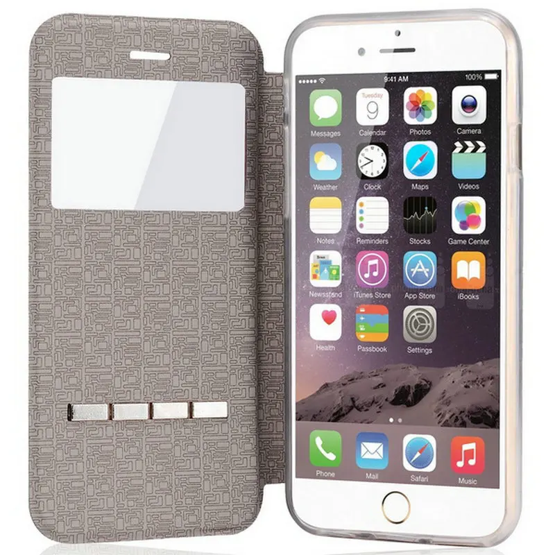 Умный силиконовый чехол из ПУ кожи с окошком для переднего вида iphone 5 6 6s 7 plus