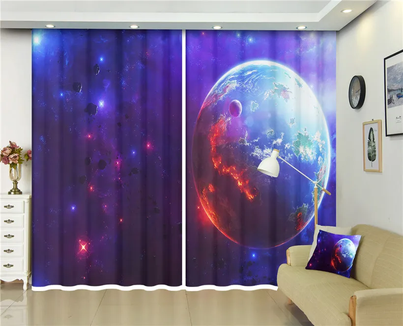 

Moon Earth Curtains, Moon Outer Space View Universe Earth print Blackout Insulation curtain for Living Room Bedroom 2Panels
