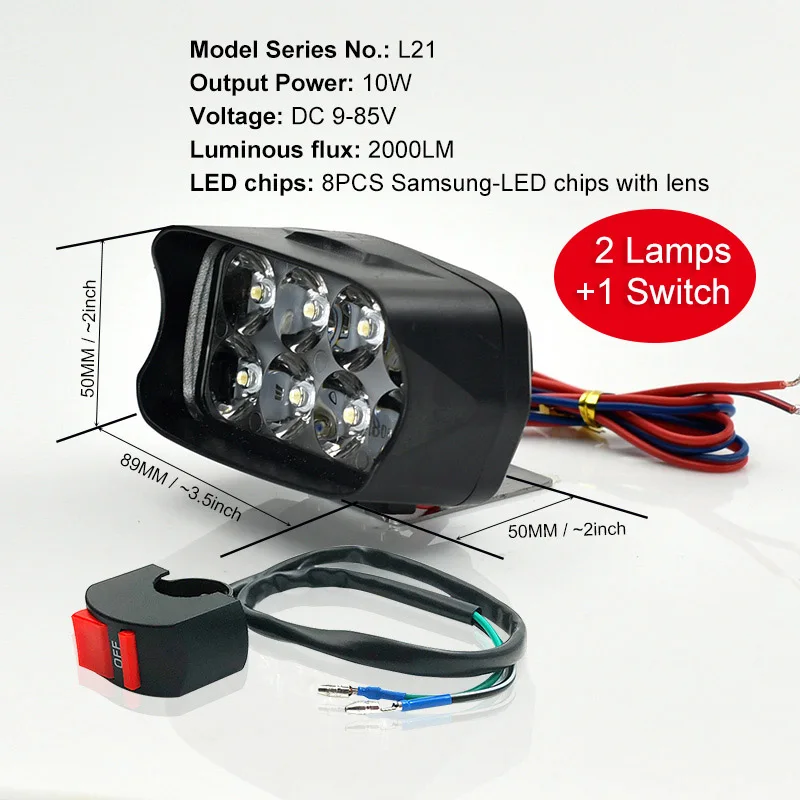 2pcs L21 1pc switch CNSUNNY светильник, мотоциклетный светодиодный светильник, противотуманный светильник, 10 Вт/15 Вт/20 Вт, белый, авто велосипед, для вождения, рабочий Точечный светильник, внедорожный, мото лампа, аксессуары - Цвет: 2pcs L21 1pc switch