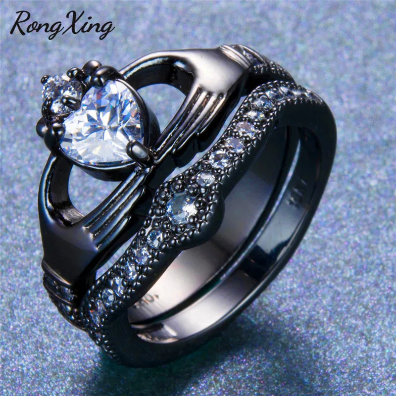 Женские винтажные обручальные кольца RongXing набор из белого кубического циркония