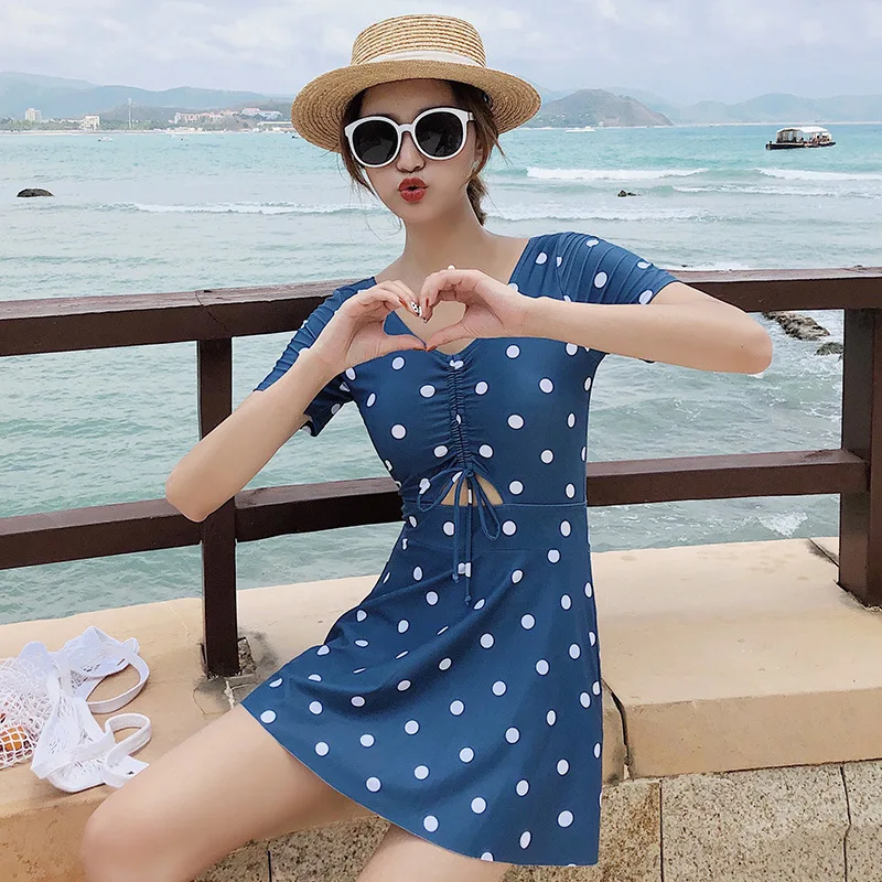 One Piece Swimsuits Women Onepiece Swimsuit 1 Korean Woman Large Size Skirt Pants Short Long Sleeve Letter Polyester Sierra