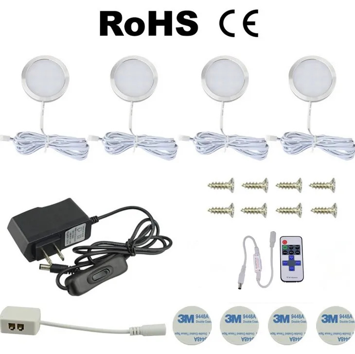 3/4/6/8pcs Under Cabinet LED Lighting 12V Dimmable Puck Lights with Wireless RF Remote Control Hardwired &amp Wall Plug | Лампы и