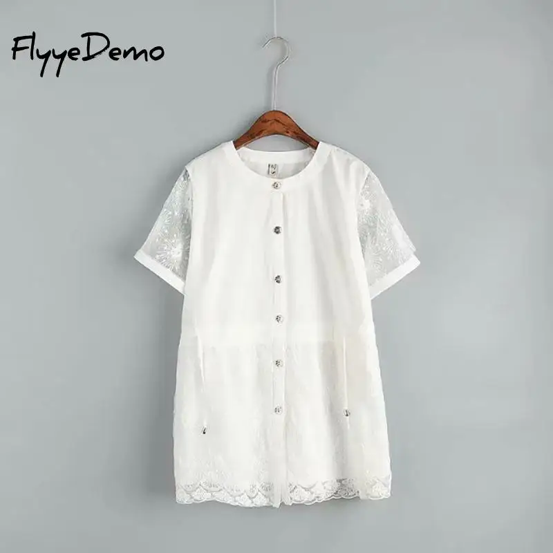 4XL Плюс Размер кружевная Лоскутная рубашка женские топы блузки с коротким