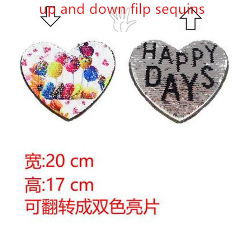 Одежда с блестками накладки сердечком двусторонние меняющие цвет героями