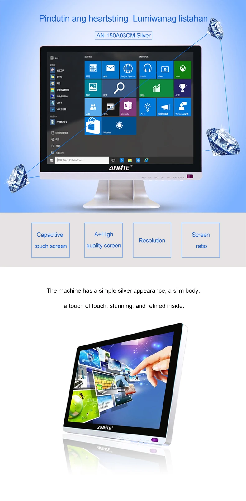 Anmite 15 Professional Digital планшетный монитор, ЖКИ монитор ручка дисплей емкостный сенсорный экран СВЕТОДИОДНЫЙ монитор