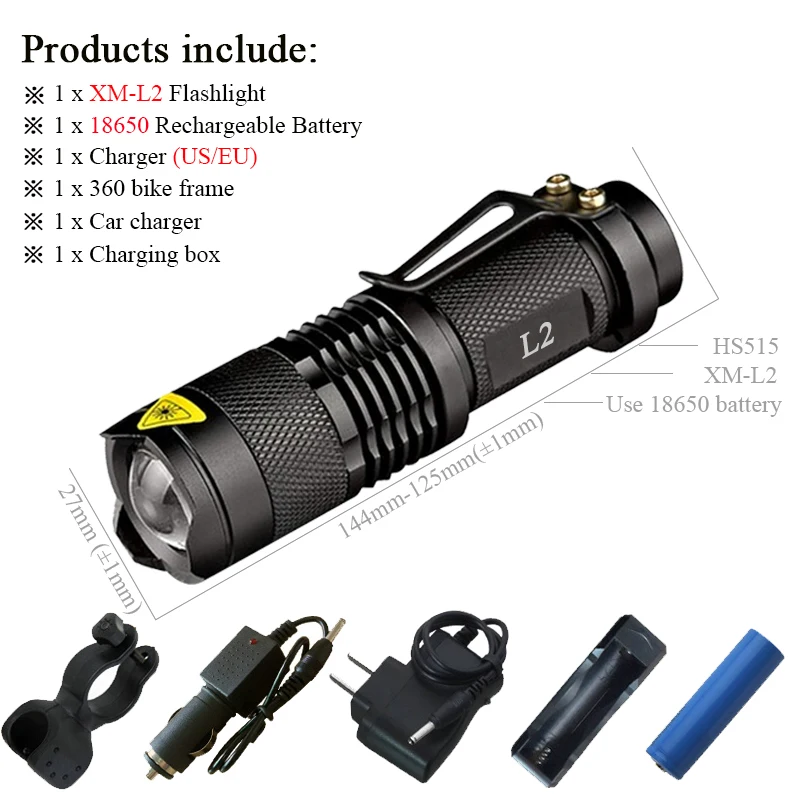 BHS515C1 3800 люменов мини CREE XM L2 Zoom Led вспышка светильник фонарь вспышка светильник перезаряжаемый XML T6 флэш-светильник с 18650 перезаряжаемой батареей - Испускаемый цвет: BHS515C1
