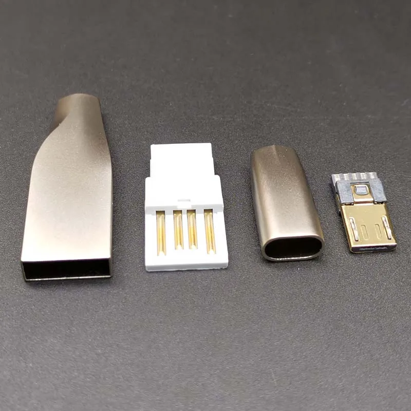 2 комплекта 10 комплектов DIY 4 в 1 позолоченный USB A штекер + Micro с корпусом из