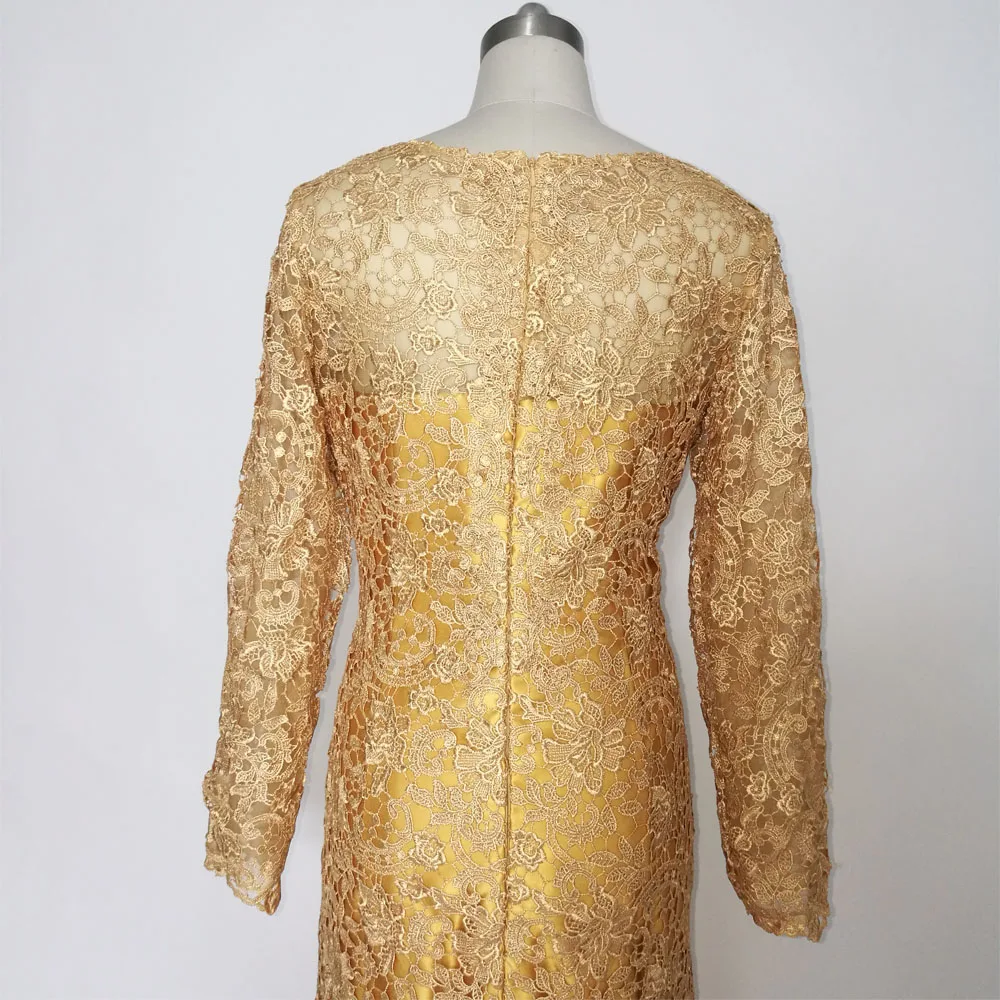 JIERUIZE robe de soiree Золотое кружевное длинное вечернее платье русалки с длинными