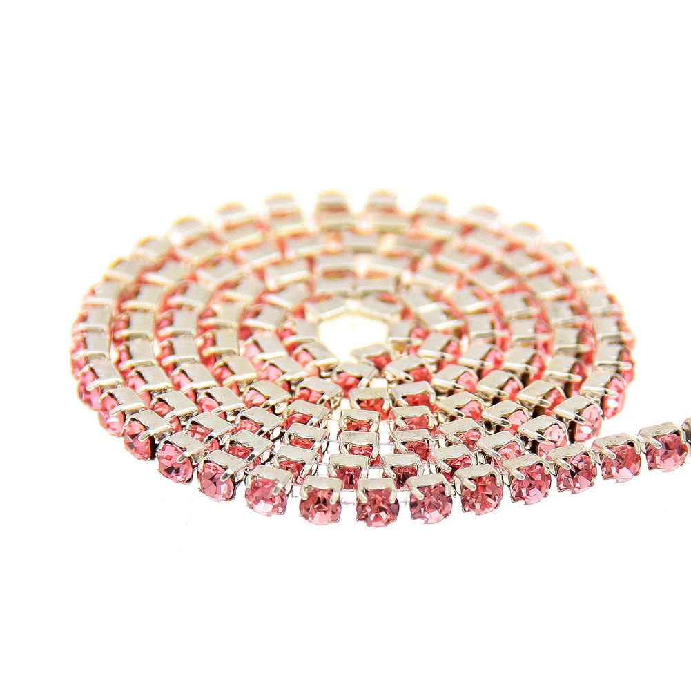 Светло-розовое стекло стразы Серебряная основа цепи медная чашка коготь цепь без