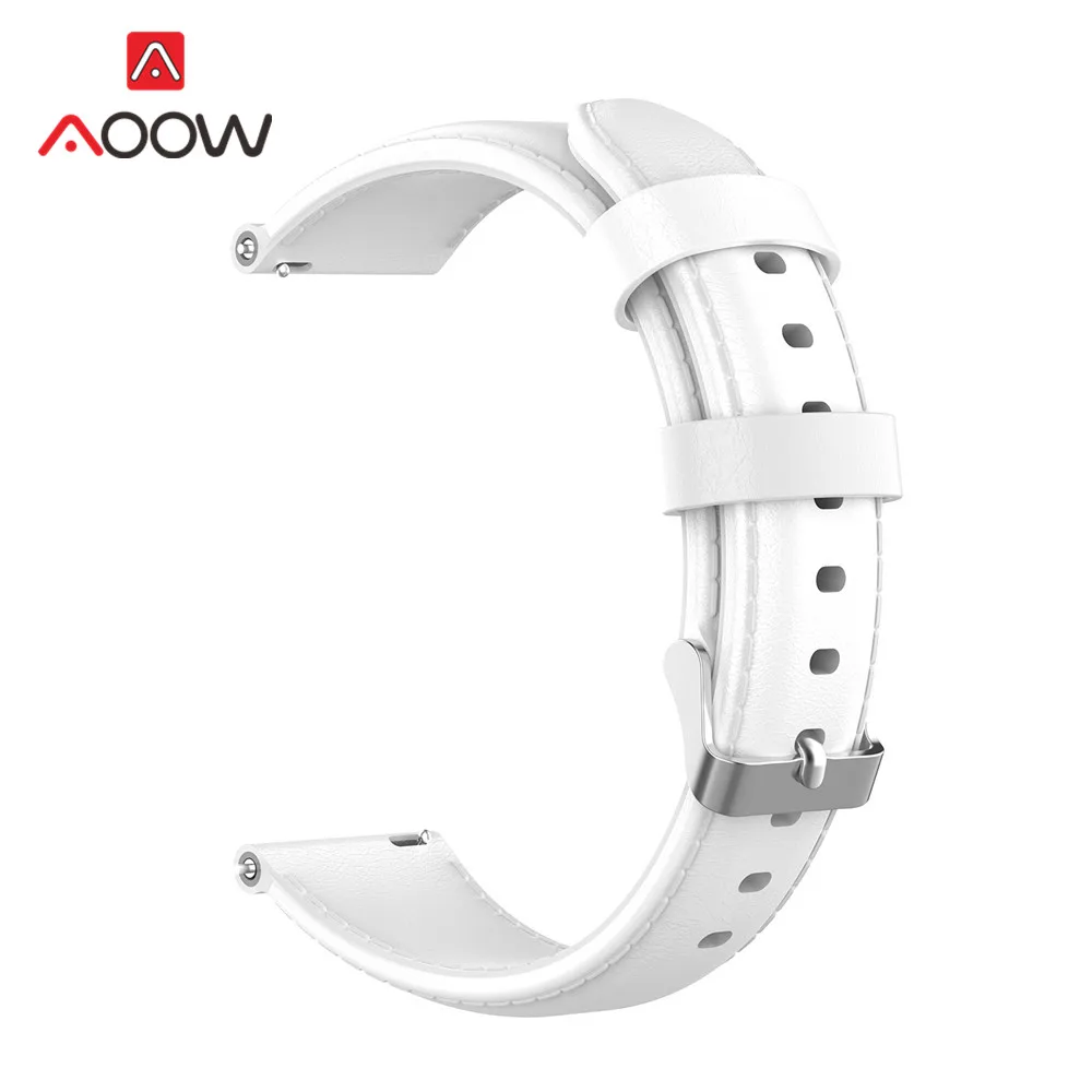 White 20 мм 22 мм ремешок из натуральной коровьей кожи для samsung Galaxy Watch Active 42 мм 46 мм huawei GT Amazfit bip быстросъемный браслет - Цвет ремешка: White