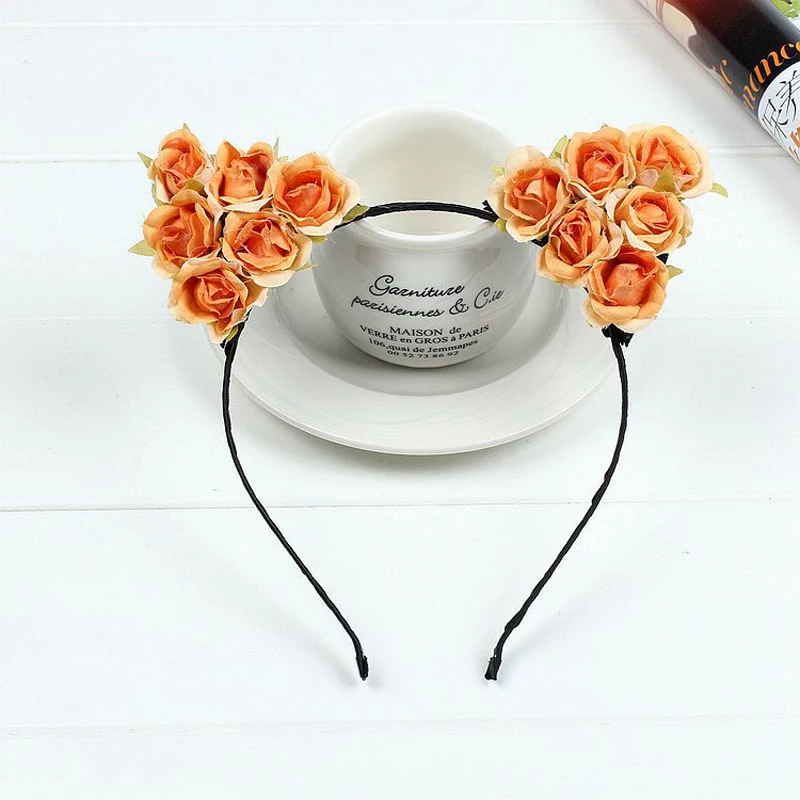 CAUSE JOYACE Fashion Small Devil Cat Fabric Flowers HairBands Women Ears Floral Head Hoop Headwear in Girls Hair Accessories |