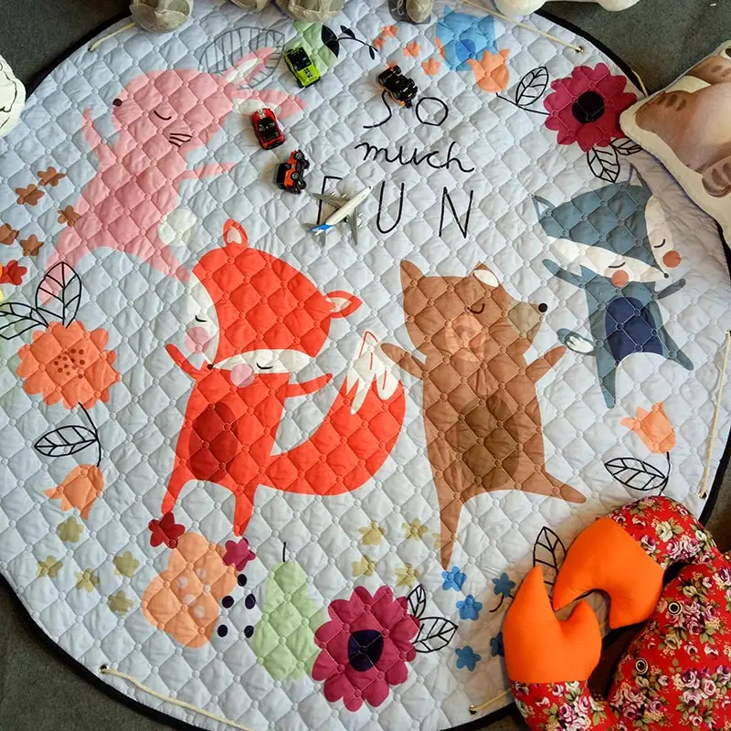 Fox Family Детские игрушки, детский коврик, игровой коврик, детский коврик для ползания, для детей, гоночные игры, ковры для младенцев, сумка для хранения игрушек, диаметр 140 см - Цвет: Fox Family