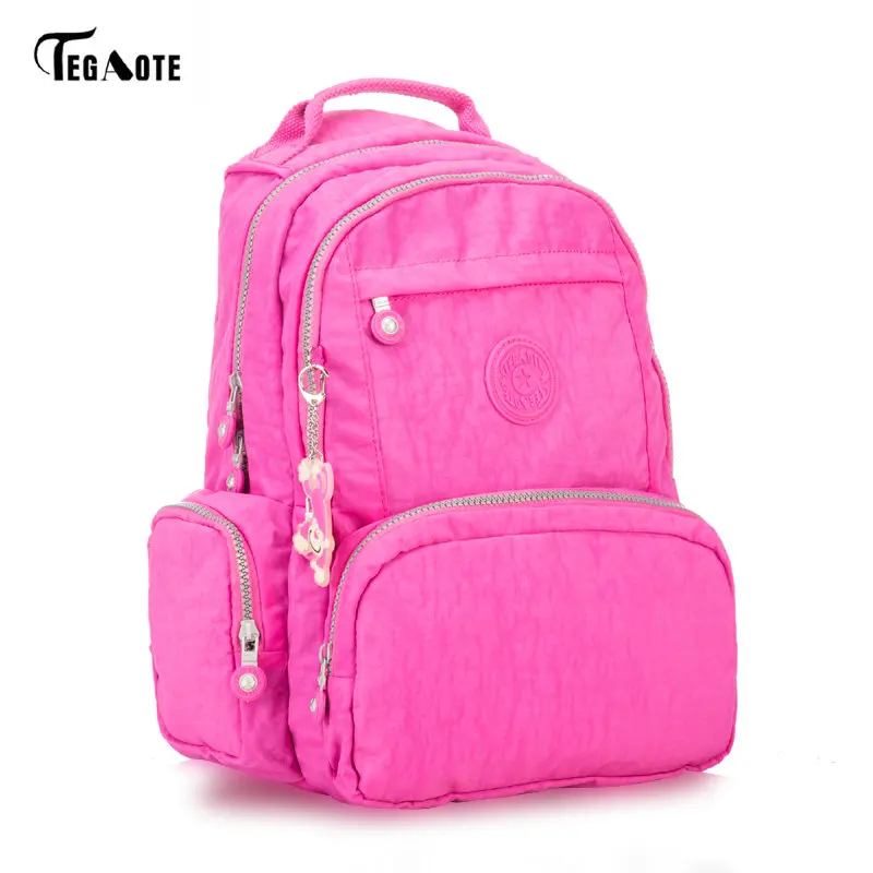 Hot pink TEGAOTE цена нейлоновый водонепроницаемый рюкзак Сверхлегкий дорожная сумка для мужчин и женщин рюкзак 15 цветов детские школьные рюкзаки - Цвет: Hot pink