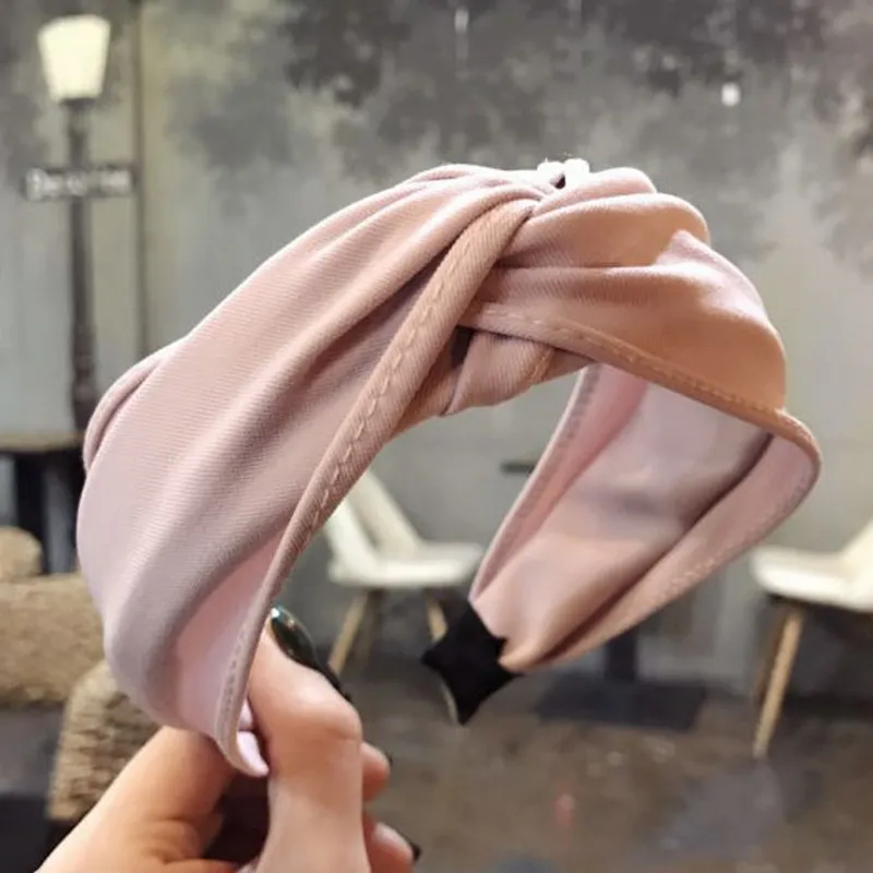 light pink Резиновые Новая женская повязка на голову, твердая заколка-Твистер, бант, перекрестный галстук, повязка на голову, повязка на голову, обруч, головной убор-лента для волос - Окраска металла: light pink