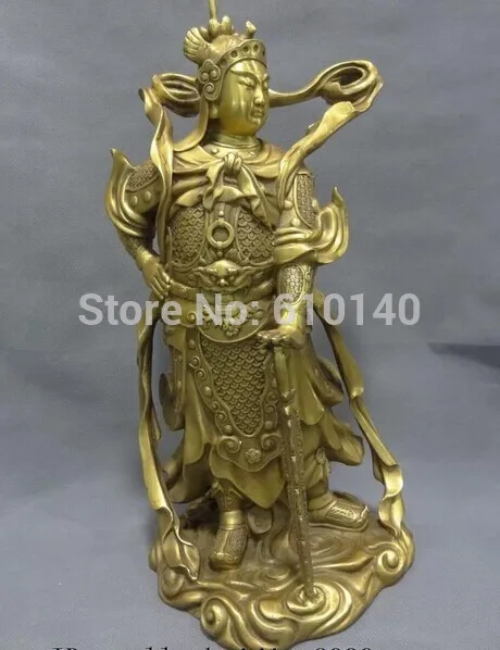 18 &quotКитай Чистая Латунь Фэншуй Воин Лев Начальник Караула Вэй Tuo Сканда Статуя