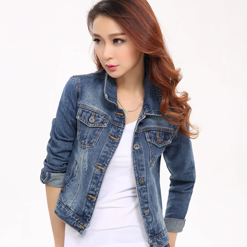 Женская джинсовая куртка с длинным рукавом облегающая короткая повседневные