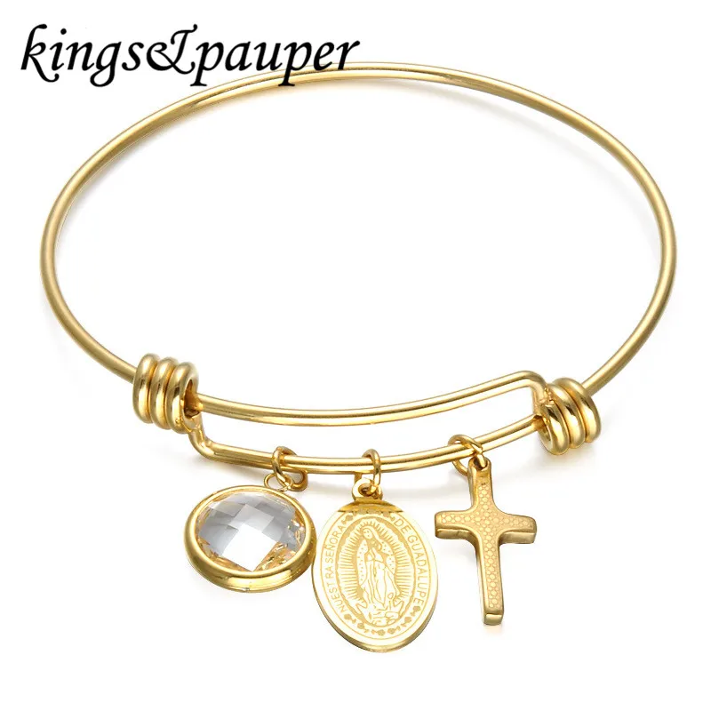 Titanium Stainless Steel Bling Jesus Prayer Virgin Mary Crucifix Crystal INRI Cross Nail Cuff Charms Bracelet Bangles Jewelry | Украшения и