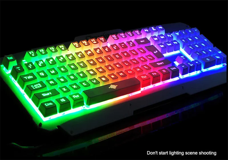 Металл Радуга Клавиатура с подсветкой красочные светодиодный Gamer плавающей USB
