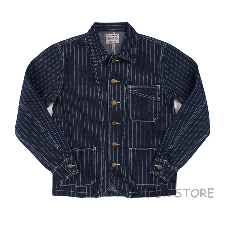 

Railroad Denim Jacket Vintage Striped Men's Work Jean Chore Casual Outwear