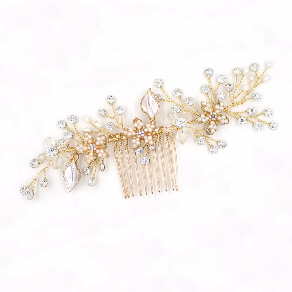 

Handmade Hair Combs Women's Hair Jewelry Marriage Wedding Accessories Bridal Headdress Gold Floral O835