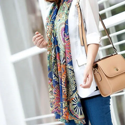 Женская Boho Винтаж Колесо обозрения Печати Шифон Длинный Шарф Шаль Wrap Украл |
