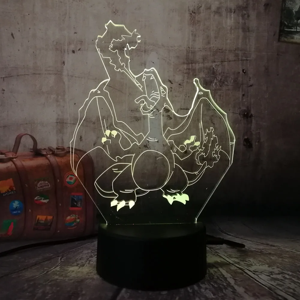 Крутой светодиодный 3D светильник с покемонами Charizard 7 цветов ночник Визуальный