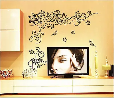 Настенные стикеры Новые DIY черные цветы Бабочка лоза съемные настенные наклейки