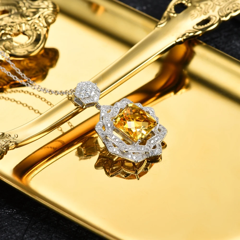 L& zuan 11.95CT каменный из натурального цитрина набор свадебных ювелирных изделий из чистого серебра 925 пробы прекрасные желтые серьги-гвоздики с камнями/кулон