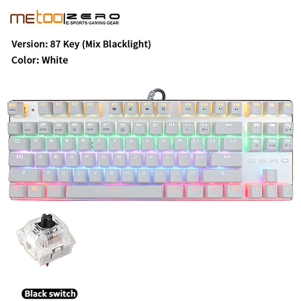 87white Black Switch Оригинальная игровая клавиатура Metoo Zero, русская/английская/Арабская механическая клавиатура, 104 клавиш, usb Проводная клавиатура, синий/красный переключатель - Цвет: 87white Black Switch