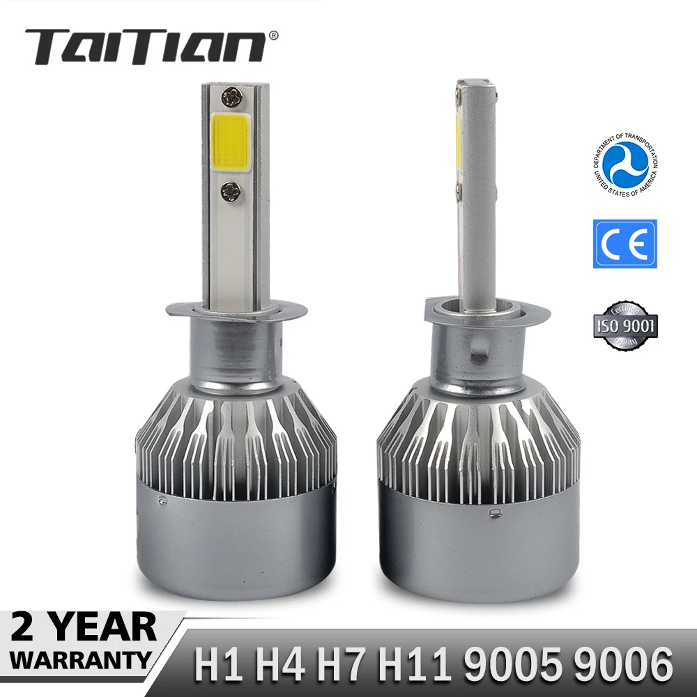 Taitian 2 шт. COB 72W 8000LM 6500K DC12V 24V грузовые лампы H4 Canbus Светодиодные Автомобильные фары H1