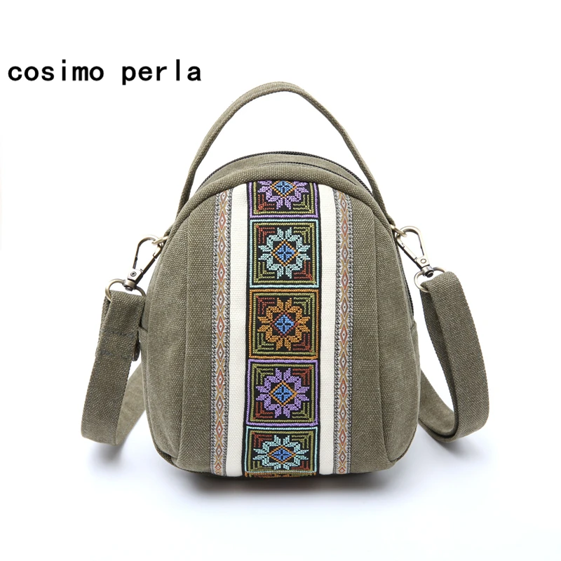 

Boho Ethnic Style Small Shell Crossbody Bags for Women 2022 Summer Canvas Tote Handbags Travel Retro Embroidery Floral Purses