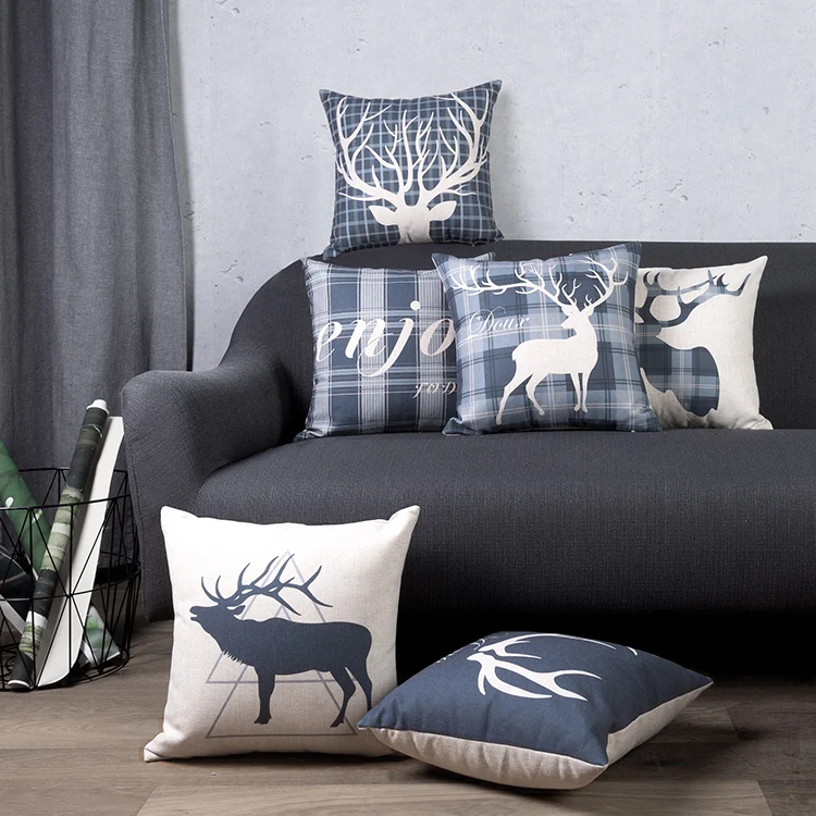 Decorative cushion cover/ plaid and deer enjoy cover/customized size sham | Дом и сад