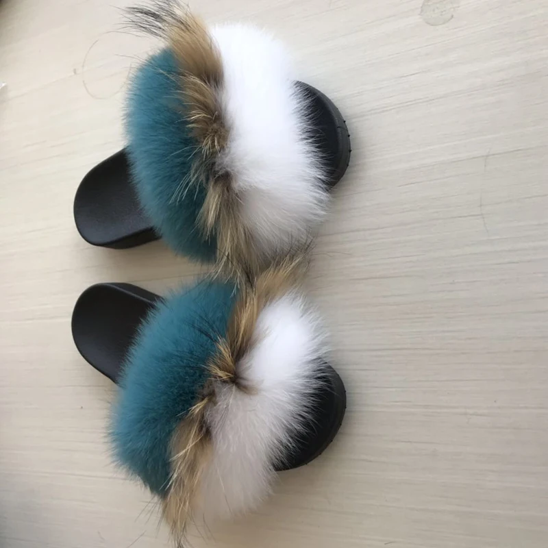 Детские меховые шлепанцы с натуральным лисьим мехом для малышей Chaussons Enffor