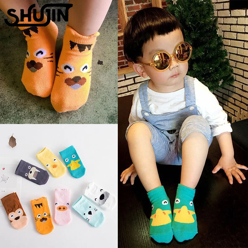 SHUJIN/Детские носки с рисунками животных нескользящие хлопковые короткие для