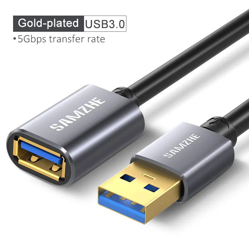 SAMZHE удлинитель USB 3,0/2,0 плоский Удлинительный Кабель AM/AF 0,5 m/1 m/1,5 m/2 m/3 m для PC tv PS4 компьютерный удлинитель для ноутбука - Цвет: Silver