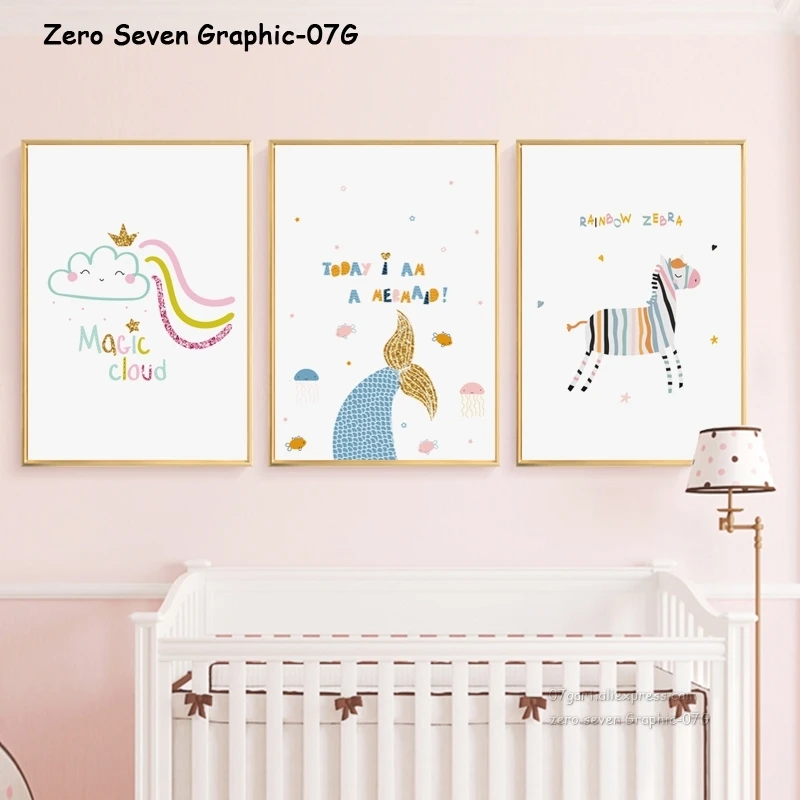 Canvas Printing Poster Dreamy Unicorn Mermaid Baby Girl Ballet Shoes Nursery Wall Art Pictures For Girl's Room Home Decoration | Дом и сад