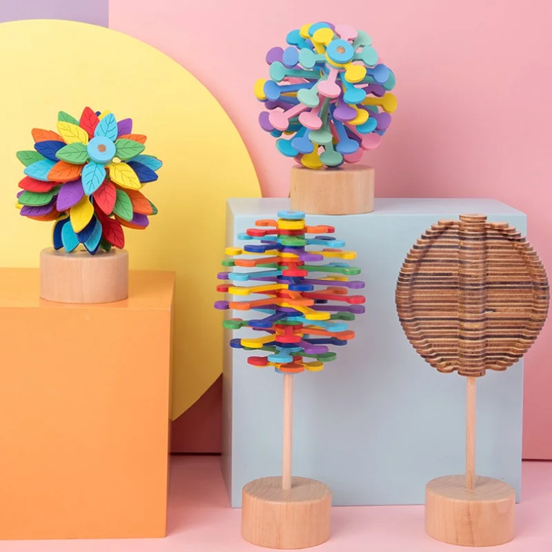 Деревянный поворотный рельеф спин леденец блок diy игрушки волшебная палочка снятие стресса Бар игрушка малыш взрослые домашнее украшение Вращающиеся Леденцы