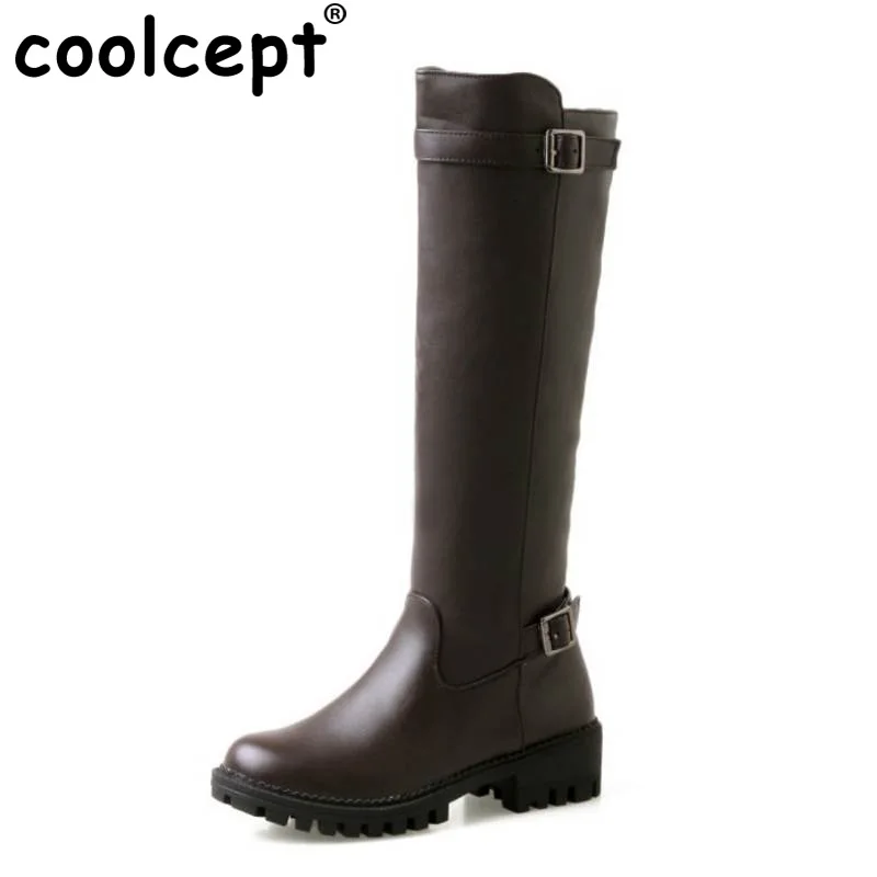 Coolcept/Размеры 33-44 женская теплая обувь зимние сапоги на высоком каблуке