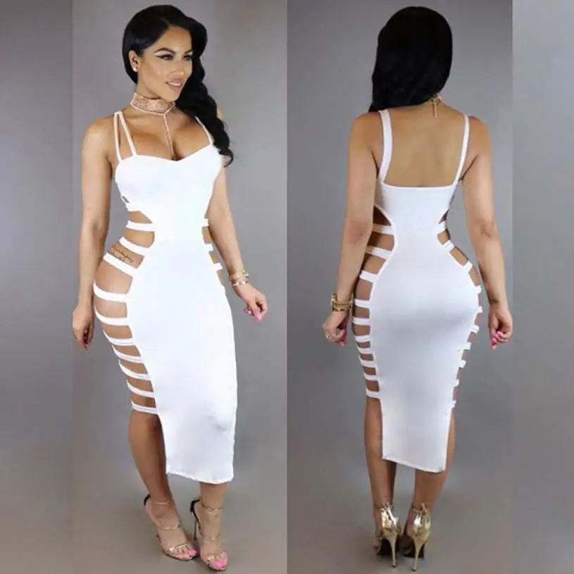 Повязки Vogue женское платье многоразовая одежда Высокая улица Bodycon Strappy без рукавов выдалбливают Платья вечерние для ночного клуба Femme Vestidos