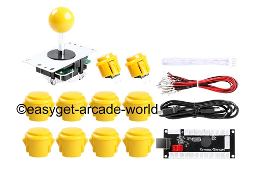 Аркадный джойстик DIY Kit Нулевая задержка USB контроллер ПК для аркадного джойстика+ кнопки+ жгут проводов для MAME& Raspberry Pi 3B - Цвет: 1 Player Yellow Kit