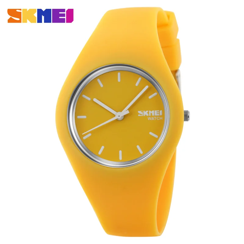 YELLOW Женские часы SKMEI брендовые модные повседневные кварцевые часы мужские часы Montre Femme Reloj Mujer силиконовые водонепроницаемые спортивные наручные часы - Цвет: YELLOW