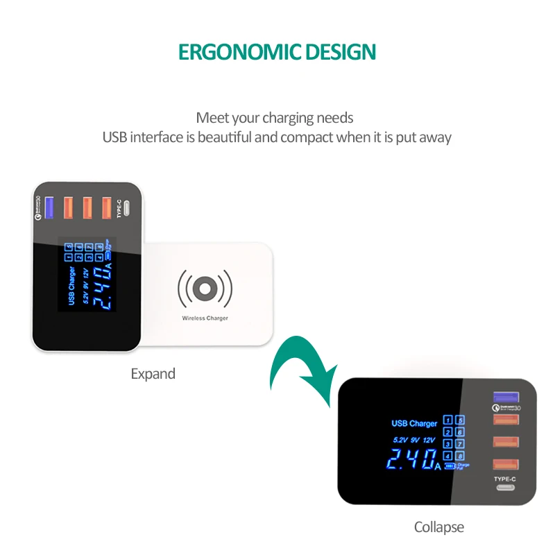 INGMAYA Smart USB зарядное устройство Qi Беспроводная зарядная станция Быстрая зарядка 3,0 для iPhone X samsung S8 Edge huawei Nexus Mi адаптер переменного тока