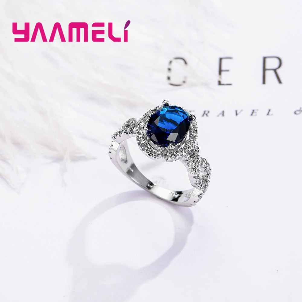 Женское кольцо из серебра 925 пробы с темно синим круглым кристаллом|925 sterling silver|ring sterlingsterling silver |