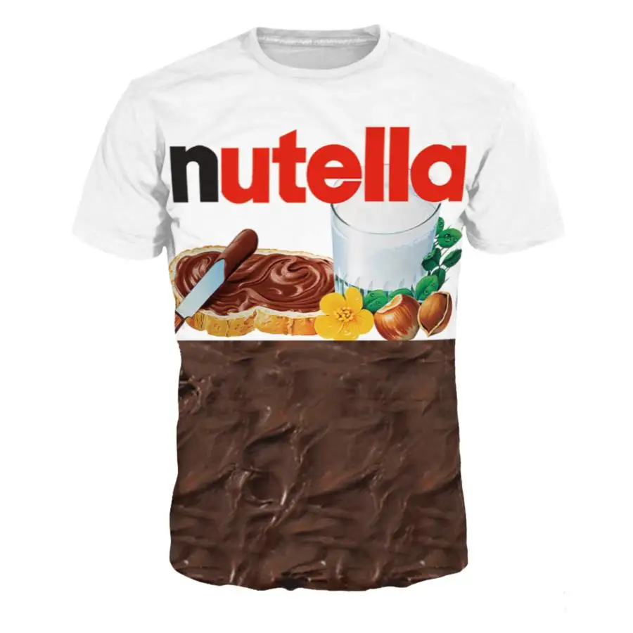 Camiseta 3D para hombre y mujer, ropa divertida de Nutella, Spoof, Life Like, comida, salsa de Chocolate, Tops de S-3XL, nuevo diseño, moda de verano